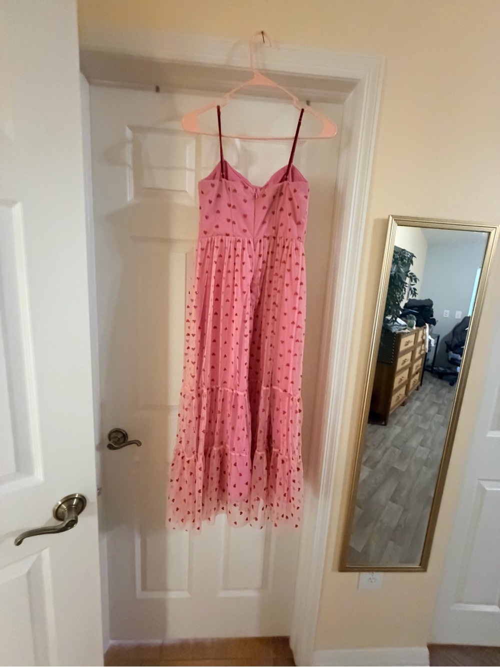 Betsey Johnson Metallic Heart Print Mesh Midi Dress - Picture 5 of 6